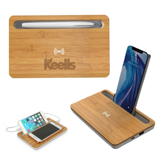 Picture of Desktop Bamboo Qi Wireless Charging Stand