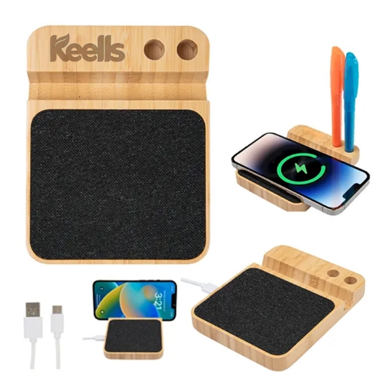 Picture of 10W Bamboo Wireless Charger With Pen Holder
